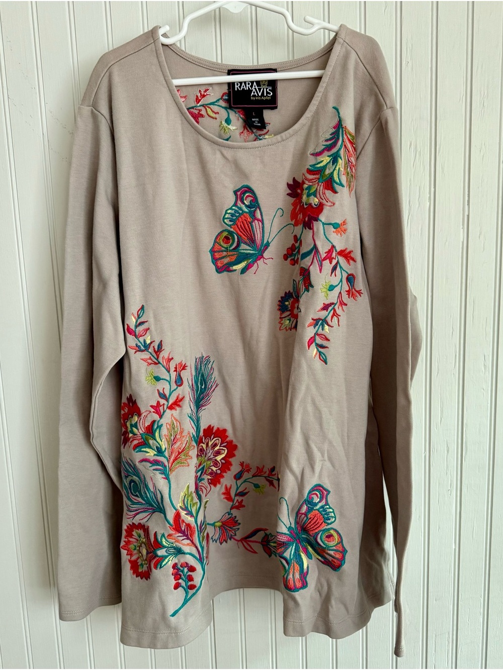Rara Avis by Iris Apfel Embroidered Butterfly Long-Sleeve Cotton Top